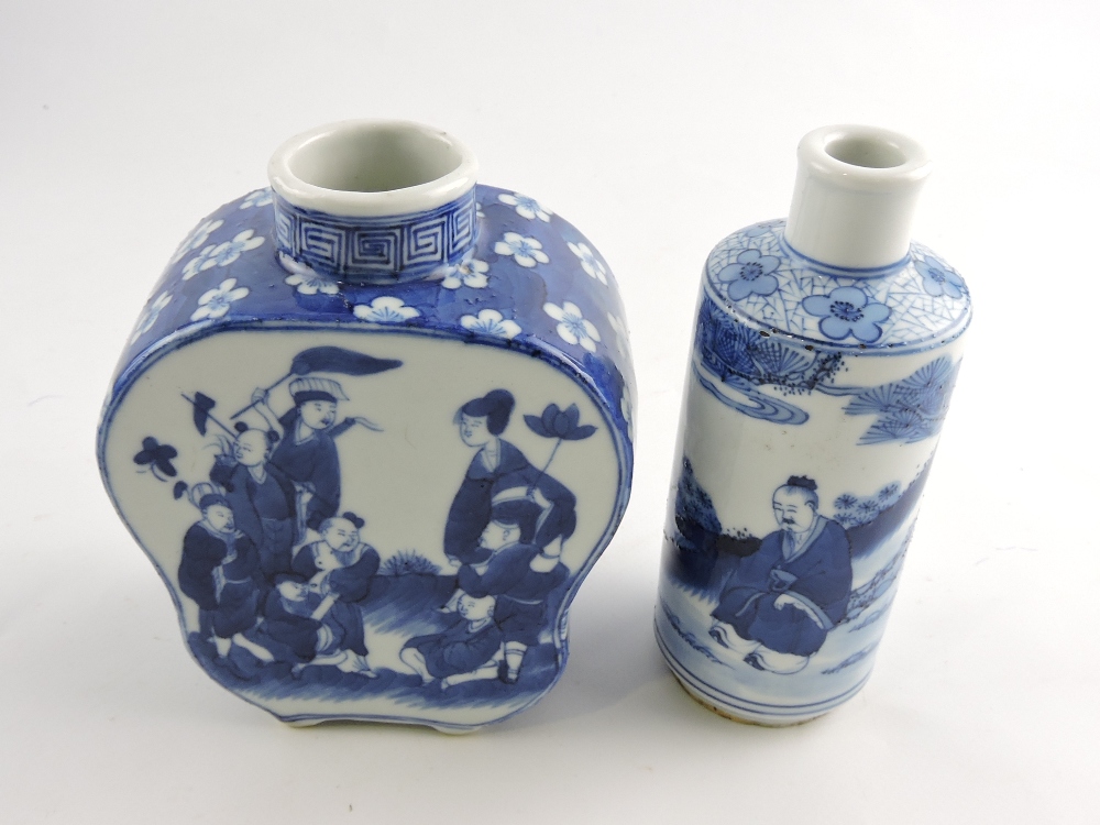 A 19th century blue and white vase, flat