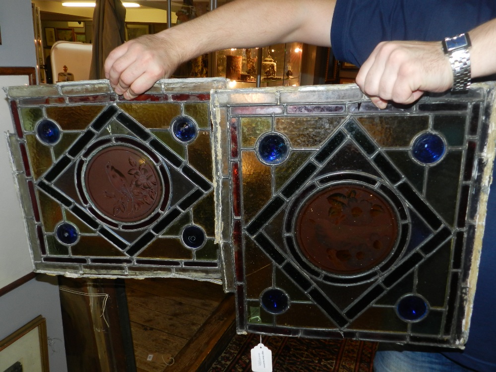 Two late 19th century lead glazed panels