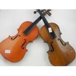 Two satinwood student violins, L.56cm
