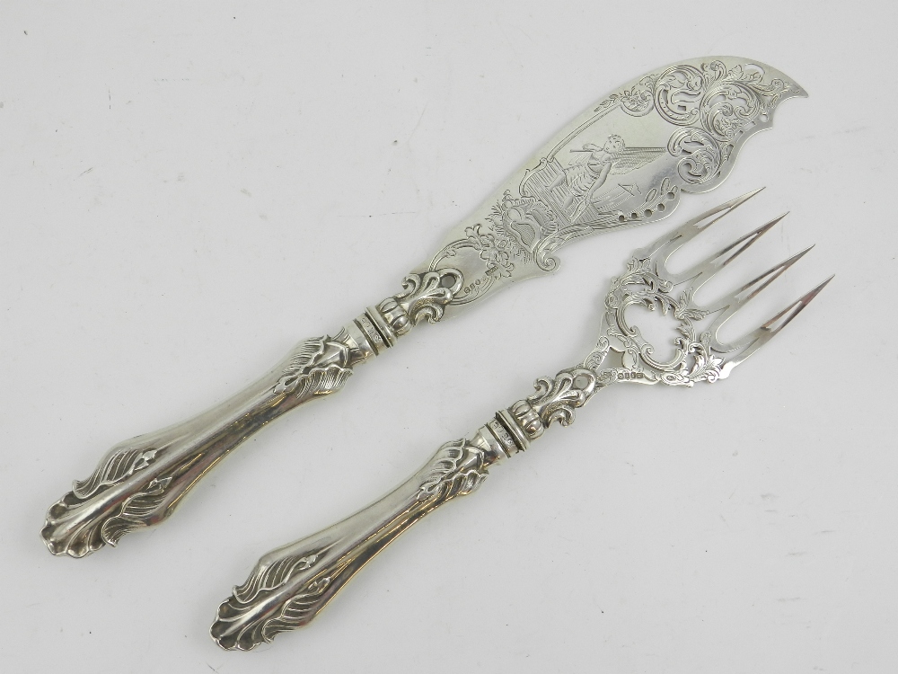 A mid 19th century silver serving fork,
