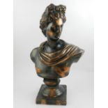 A spelter bust of a classical figure, H.