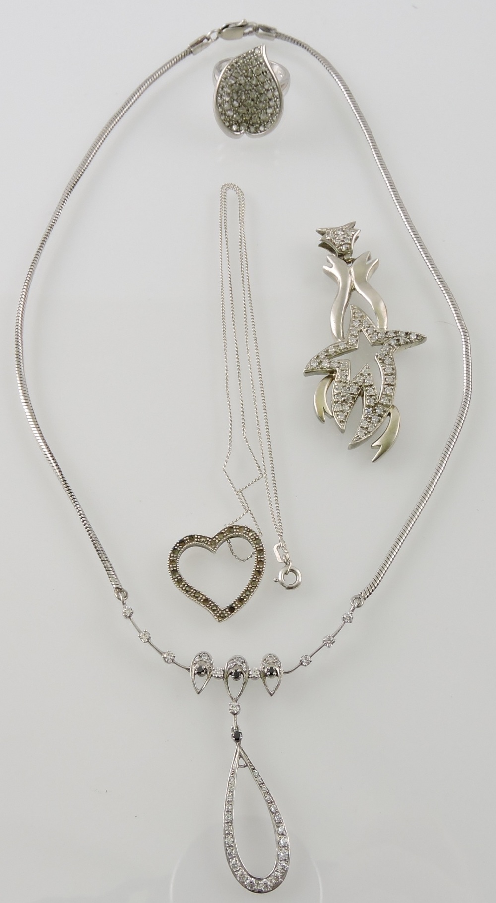 A diamante necklace, together with a rin