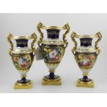 A 19th century English ormolu mounted three-piece garniture set, to comprise of three baluster