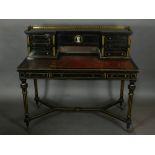A mid Victorian ebonised and parcel gilded bonheur du jour in the Louis XVI style, gilt metal