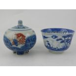 A Chinese blue and white footed jar and