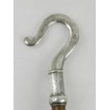 A unusual silver handled staff, hallmarked Chester, 1845, makers mark 'JM', inscribed 'Presented