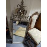 A 19th Century French style silvered frame double plate pier glass with ribbontied bell flower