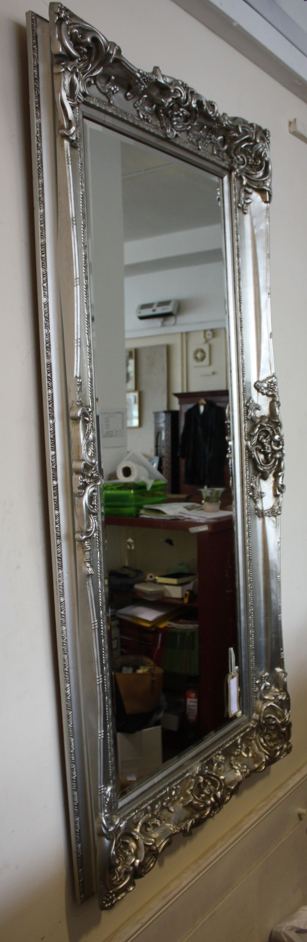 A Victorian style silvered frame rectangular wall mirror, 183cm x 91cm.