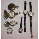 An early 20th Century Gentleman's London watch company white metal wristwatch, two further white