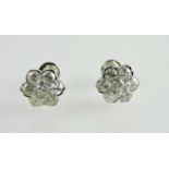 A pair of 18ct white gold 14-stone diamond cluster ear studs, with screw-back fittings, total