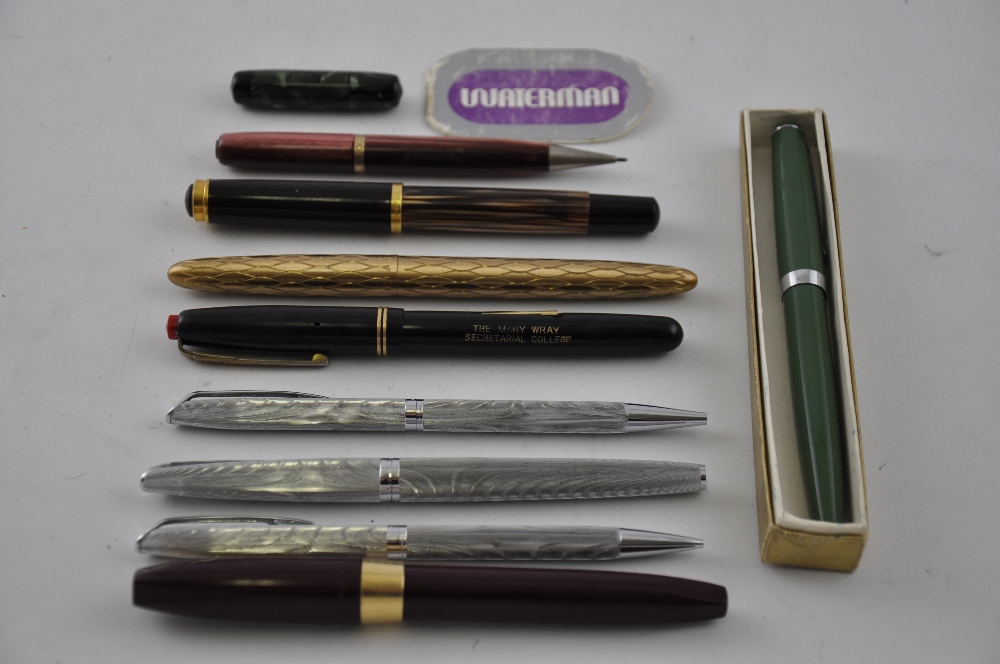 A Waterman CF silver-plated trio set, with moiré finish, comprising fountain pen, ballpoint and