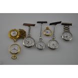 A collection of seven various fob type nursing watches.