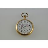 An Elgin gold-plated open face pocket watch, with British and US flags on the ceramic dial, with