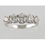 An 18ct white gold five-stone diamond ring, total weight 1.62ct, size N.