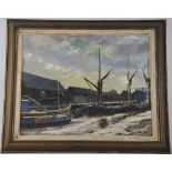 John Bruce, (Modern, British) Harbour Scene, oil on canvas laid on board, 38cm x 49cm, signed lower