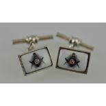 A pair of white metal chain and bar cufflinks, incorporating Masonic symbols, stamped 925.