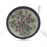 A Chinese crackle glazed footed dish, decorated with exotic birds amongst flowers. D: 40cm