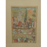 An late 19th / early 20th century Indian Mughal style miniature painting, depicting figures in