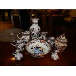 A collection of Mason's pottery, jugs, bowl and vases, decorated in the Imari pallet.