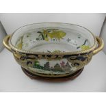 A Chinese porcelain tureen / fishbowl, decorated in the 18th century style with vignettes of hounds