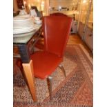 A set of six Italian tubular steel and brown leather kitchen chairs, bears stamp to underside