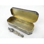 An early 20th century silver pin box, together with a silver page marker with punch terminal.