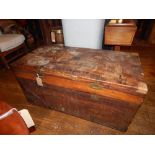 An early 20th century brass-bound camphor wood blanket box, the hinged top enclosing a candle box,