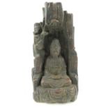 A cast metal figure of a seated Buddha. H.22cm