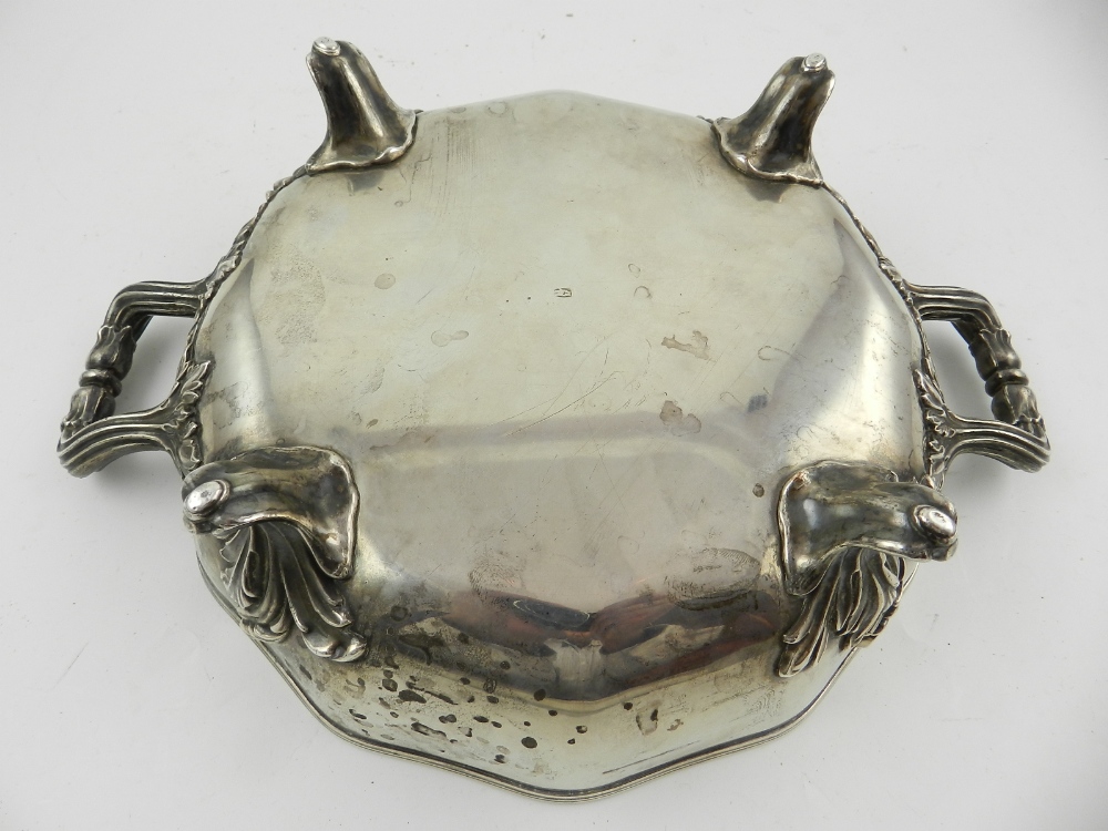 A silver and pewter twin handled chafing dish, Continental hallmark to base, raised on four feet. - Image 3 of 4