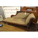 A Victorian green upholstered chaise longue. L.160cm