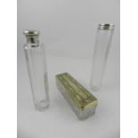 Two silver glass and silver mounted jars, together with one other silver plated glass box,