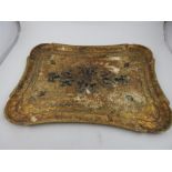 A Chinese wooden gilt tray, decorated with scrolling foliage. L.50cm W.33cm