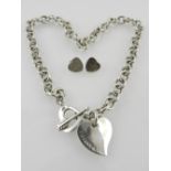 A Tiffany & Co., 925 sterling silver necklace, together with two heart shaped silver earrings,