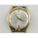 A Helvetia gold plated gentleman's wristwatch head with date aperture and baton numerals.