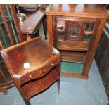A Victorian mahogany music cabinet enclosed by a mirrored panelled door and a mahogany bedside