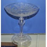 A Victorian glass comport etched with fern leaves on hollow baluster stem and inverted circular