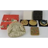 A ladies loose powder compact by Stratton, the cover engraved with a rose, with box,