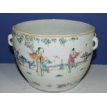 A 19th Century Chinese famille rose rice pot decorated with figures in garden, Dia. 16cm.