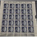 Germany pre-war, a full sheet of 5 Reichmark stamps, profile of Adolf Hitler.