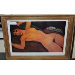A Modigliani colour print, reclining nude.