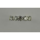 An 18ct white gold large five stone diamond ring, total 1.8ct.