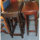 Two 1920s small oak gateleg tables on turned spiral legs.