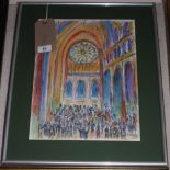 Anthony Fannen, (Contemporary, British) Chichester Cathedral, mixed media ink and pastels,