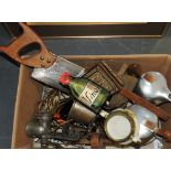 A collection of vintage woodworking tools and kitchenalia,