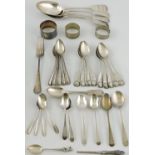 A quantity of assorted 19th century and later silver and white metal serving spoons and teaspoons;