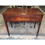 A George III mahogany sidetable. the rectangular top over frieze drawer on square tapered legs, W.