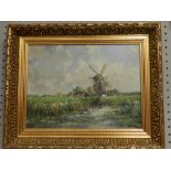 20th century Dutch school, study of a landscape with windmill to the foreground, oil on canvas,