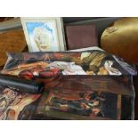 A large selection of oil paintings, drawings, etc. together with a print carrying tube.
