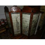 A late 19th century Chinese carved hardwood four-fold dressing screen,