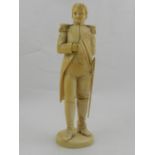 A 19th century ivory figural study of Napoleon, raised on a circular base. H.